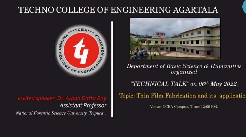 Tech Talk on Thin Film Fabrication and it’s Application on 6th May, 2022
