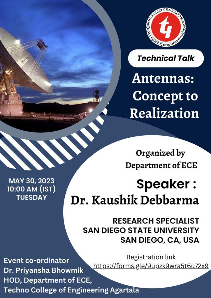 Technical talk on “Antennas: Concept to Realize ” on 30th May, 2023.