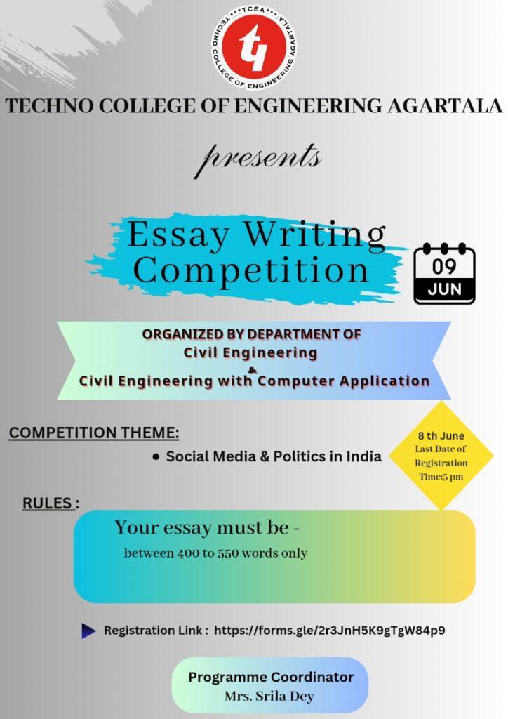 Essay Writing Competition by Department of Civil Engineering & Civil Engineering with Computer Application on 9th June, 2023