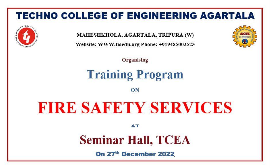 Training session on “Fire Safety Services” on 27th Dec’ 2022 at TCEA Campus