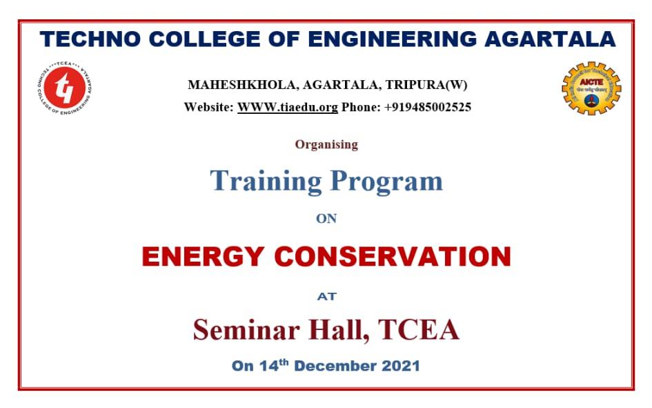Training session on “Energy Conservation” at TCEA Campus on 14th Dec’ 2021