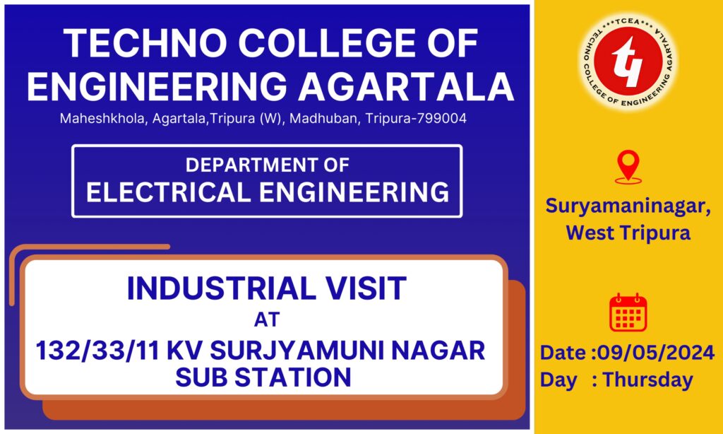 Industrial visits at the Suryamaninagar 132 KV Substation Industrial visits by the students of 4th-semester Electrical Diploma Engineering on May 9, 2024 Industrial visits at the Suryamaninagar 132 KV Substation Industrial visits by the students of 4th-semester Electrical Diploma Engineering on May 9, 2024