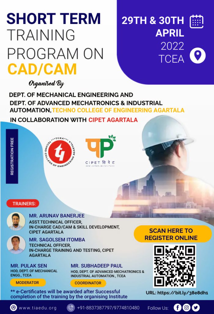 Short Term Training Program on CAD/CAM on 29th & 30th April, 2022