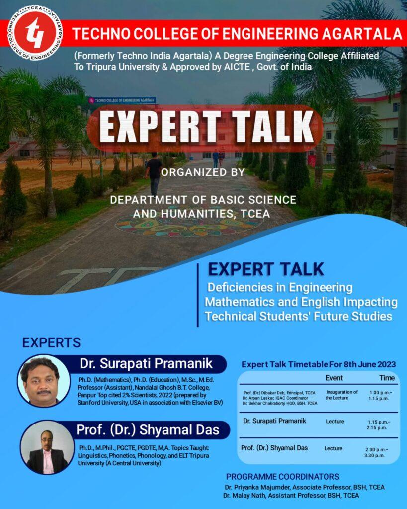 An Expert Talk on Deficiencies in Engineering Mathematics and English Impacting Technical Students’ Future Studies on 8th June, 2023