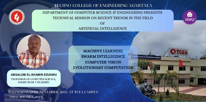 A technical session on RECENT TRENDS IN THE FIELD OF ARTIFICIAL INTELLIGENCE at TCEA Campus on 29th November 2023