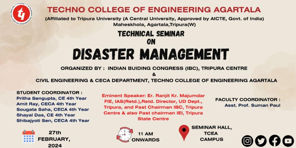 Technical Seminar on Disaster Management at TCEA Campus on 27th Feb’24