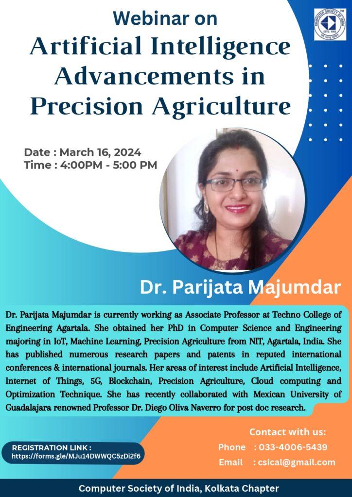 Webinar on “Artificial Intelligence Advancements in Precision Agriculture” on March 16, 2024.