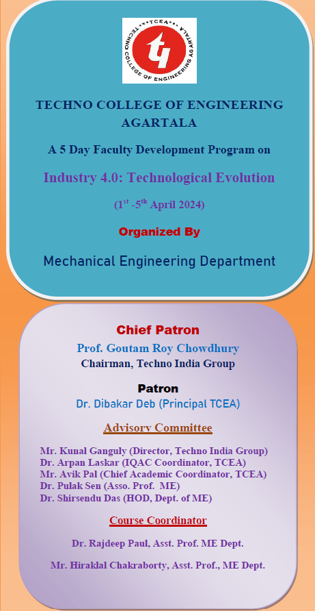 FDP on Industry 4.0: Technological Evolution organized by Mechanical Engineering Department from 1st April 2024